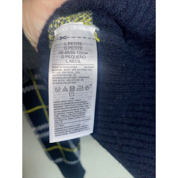 Banana Republic Wool Plaid Crew Knit Sweater Preppy Country Club Large Petite - Picture 9 of 9
